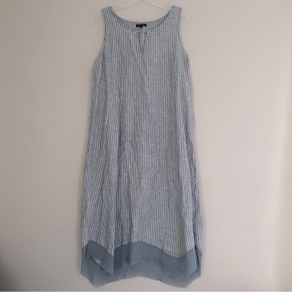 For Cynthia Striped Blue White Lagenlook Linen Blend Viscoe Blend Maxi Dress
